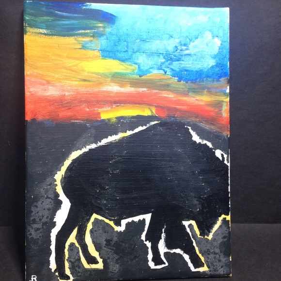 Contemporary Art Bison at Sunset, Striking Acrylic Painting - Picture 2 of 4